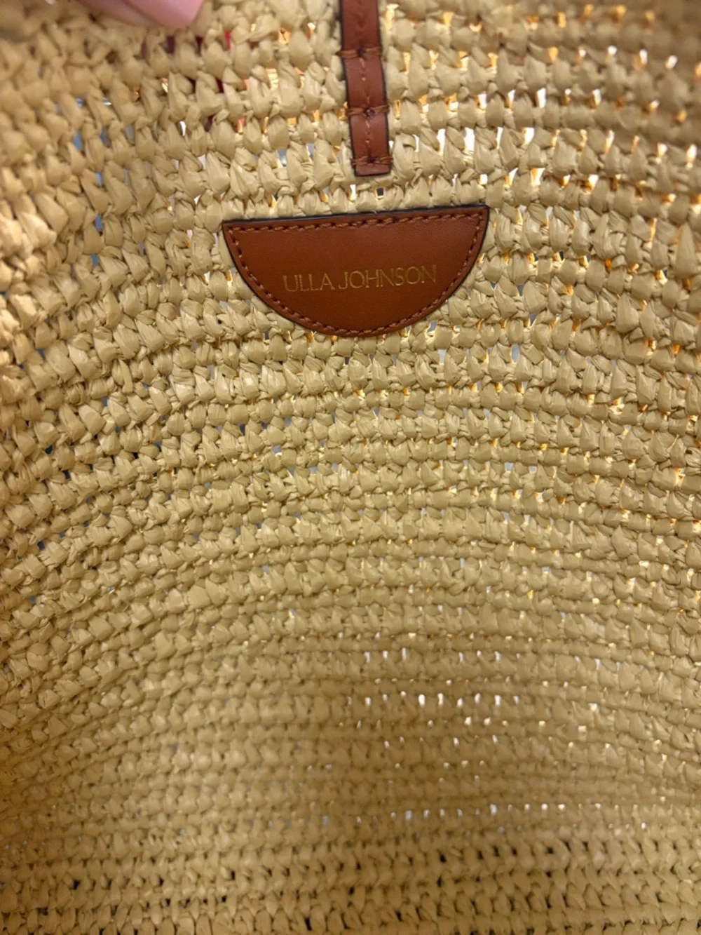 Ulla Johnson Woven Straw Tote with Brown Leather Pocket and Tassel - Picture 5 of 6